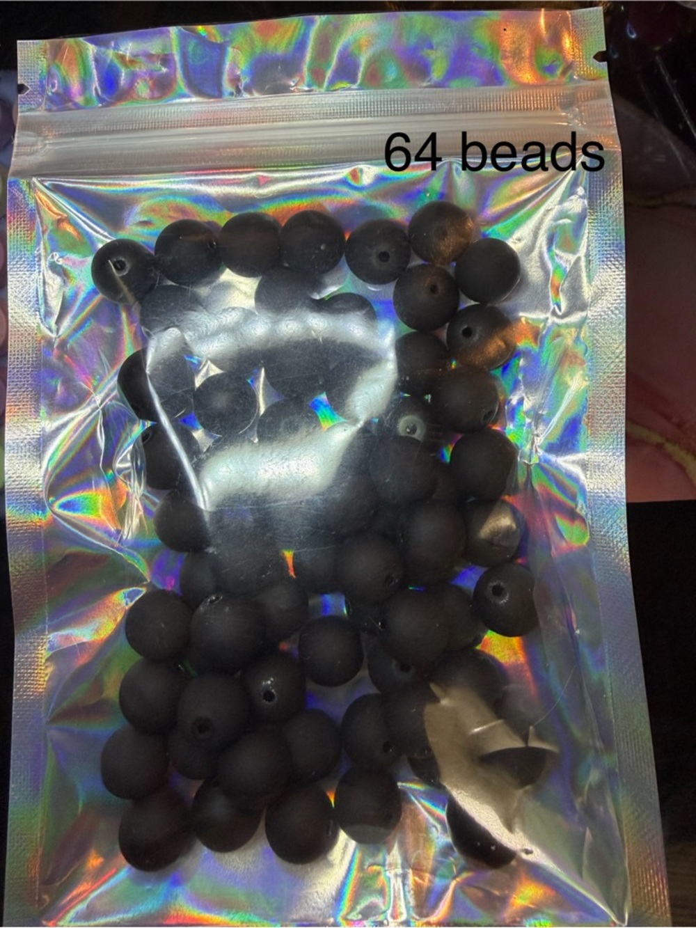 Matte Black Round Beads - 64 Pieces